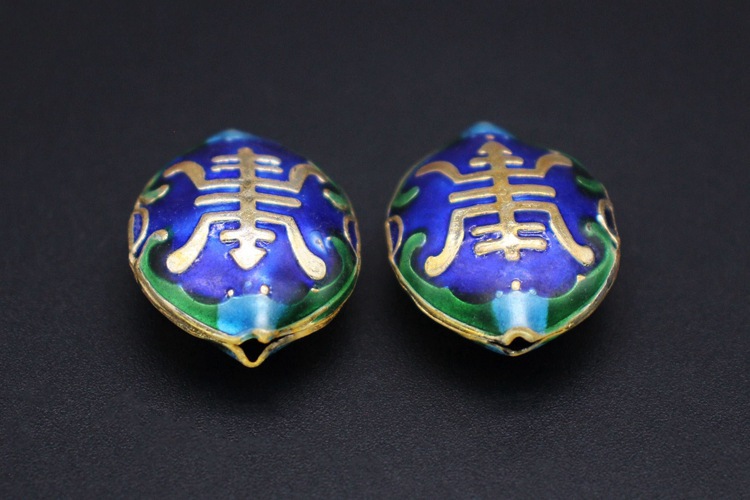 Traditional high-temperature enamel mechanism silver-blue ancient-style jewelry accessory, back cloud partition bead cloisonne 27*21 walnut longevity character pic 8