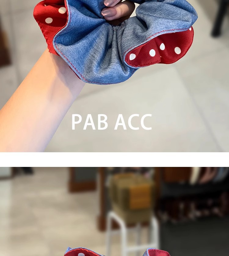 High-end AB side denim blue polka dot pleated fat intestine band double-layer hair binding three-dimensional durable leather band hair band purchased through a Korean agent pic 6