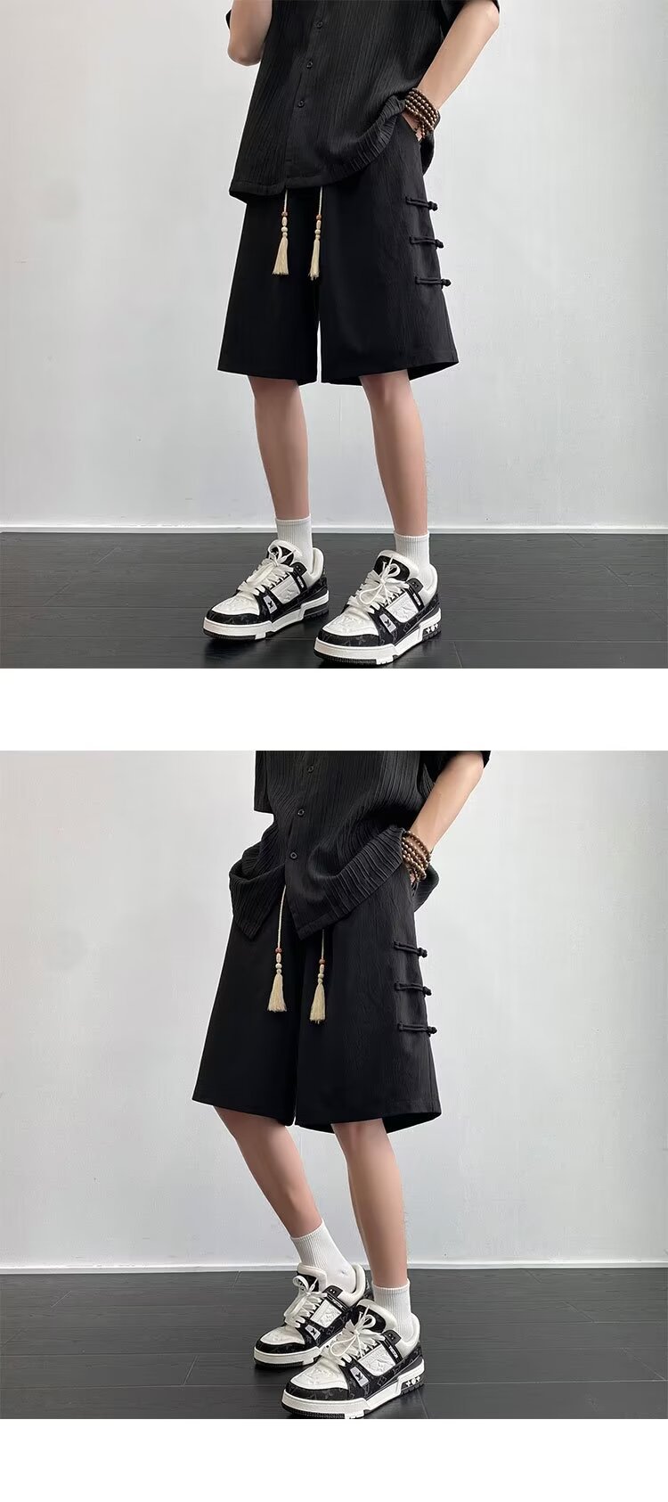 国潮国风新中式盘扣休闲短裤夏季新款男士外穿短裤休闲宽松5分中裤子详情10