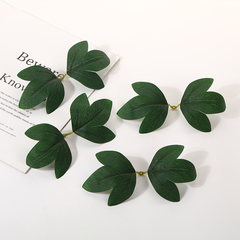 厂家直销仿真丝印2叉牡丹叶仿真植物批发假植物拍摄道具家居装饰详情5