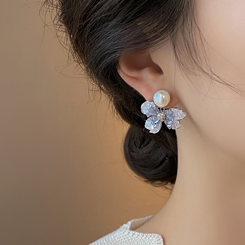 渐变水晶花朵时尚百搭耳钉女小众设计轻奢耳坠法式潮流高级感耳饰详情4