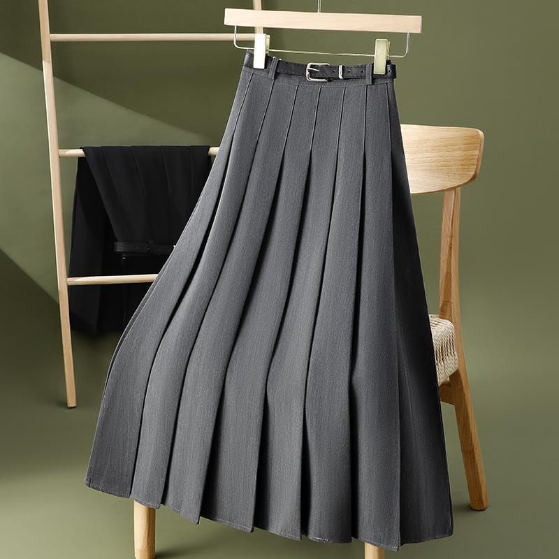 a new high-waisted, slimming, versatile mid-length A-line large-swing umbrella skirt with a flowing pleated skirt and suit skirt for women in summer pic 10