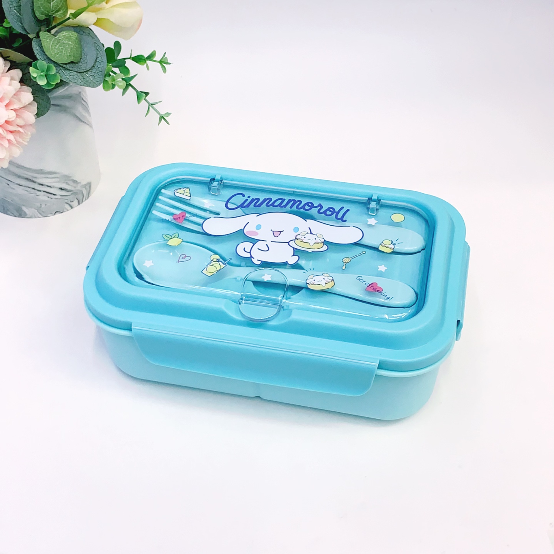儿童塑料饭盒可微波炉加热便当长方形大容量便携水果便当盒带餐具详情4