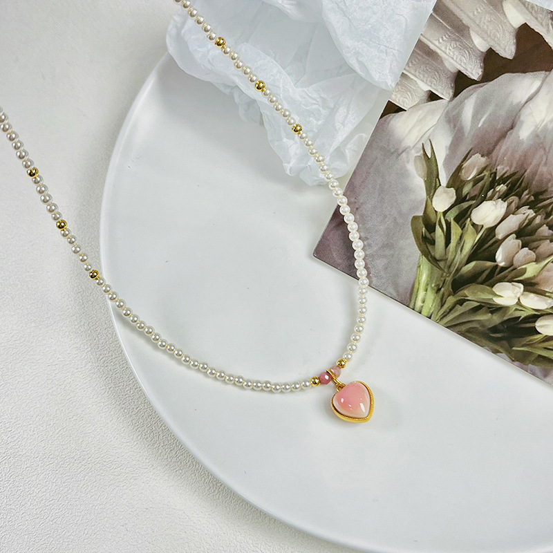 925纯银天然粉贝施家同款珍珠项链女小众高级感绿松石串珠锁骨链详情7