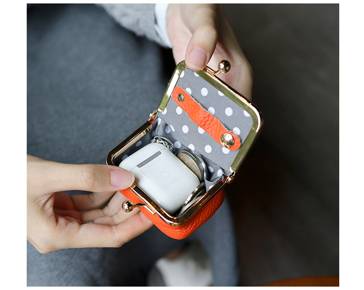 New genuine leather compact gold bag, earphone case, mini ring, necklace, earrings, jewelry bag, coin purse pic 8
