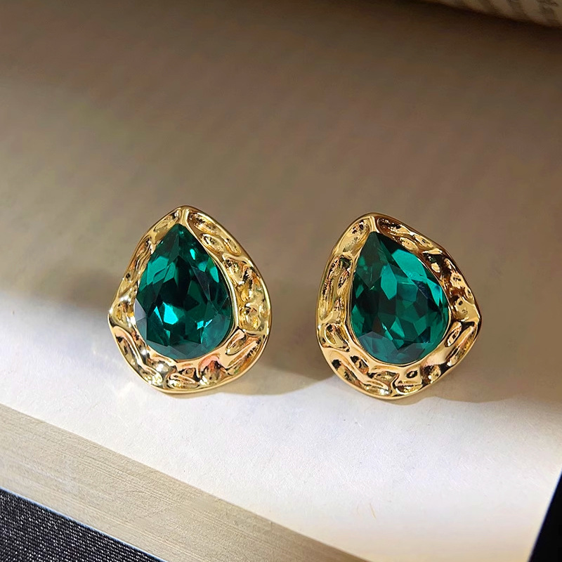 925 retro light luxury inlaid teardrop-shaped grandmother zirconia stud earrings with a unique design sense and a heavy industry style, vintage accessories pic 55
