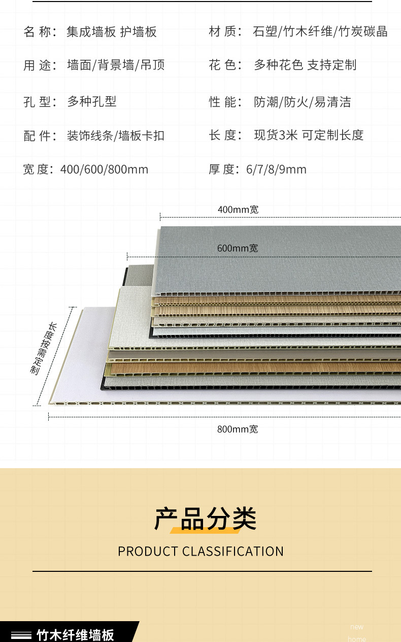 竹木纤维集成墙板背景墙电视墙装饰黑金刚竹炭集成墙板石塑护墙板方口详情2