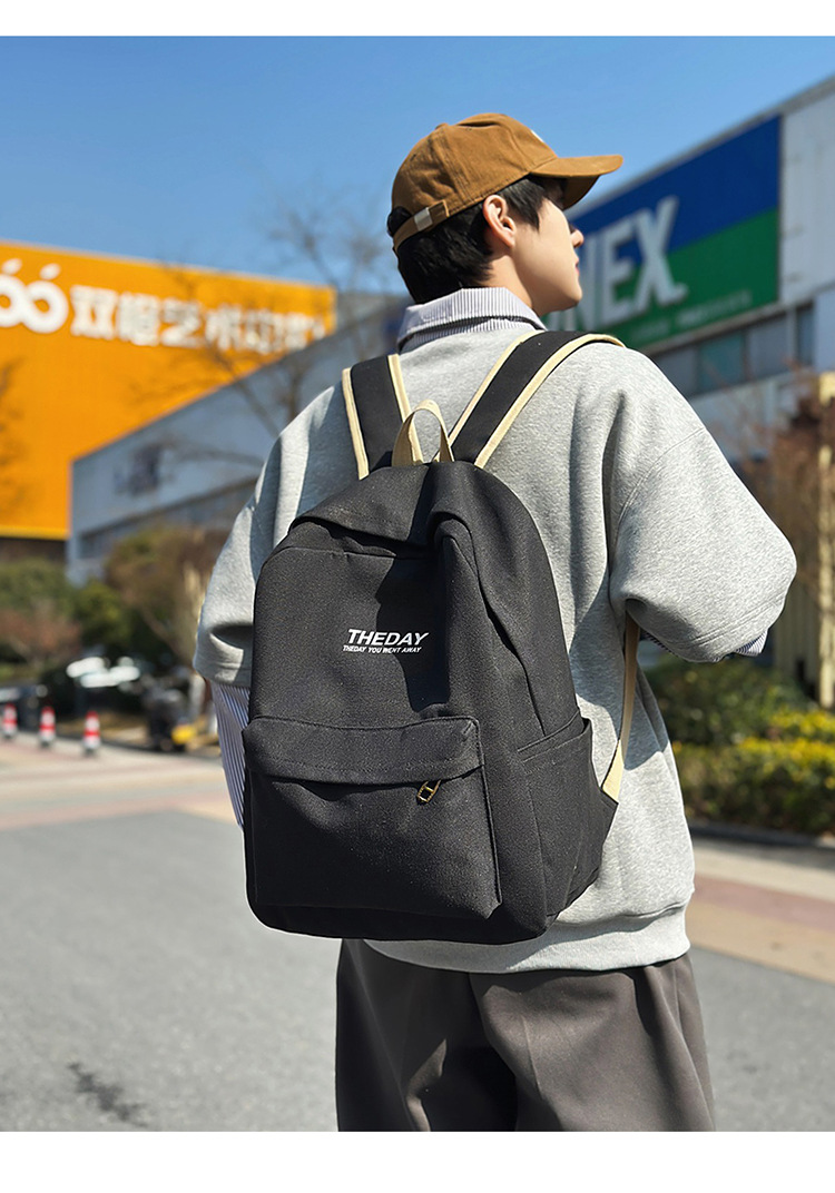 跨境港风双肩包男士大容量休闲韩版帆布大学生高中书包女潮流背包详情7