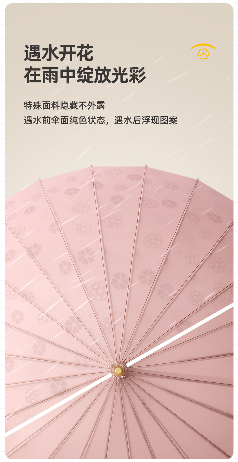 新款简约时尚小清新24骨直杆伞遇水开花伞加印logo雨伞广告伞详情15