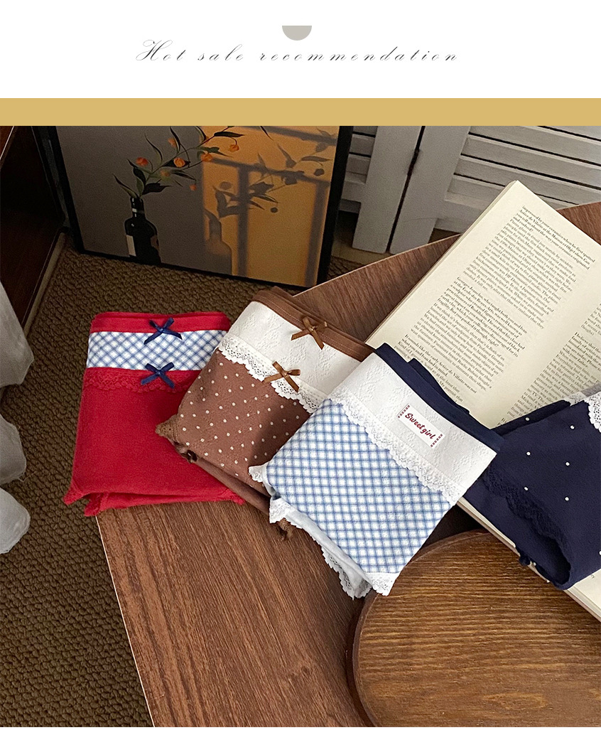 英伦复古风撞色拼接格子内裤女生10a抑菌纯棉裆中腰包臀三角裤秋详情11