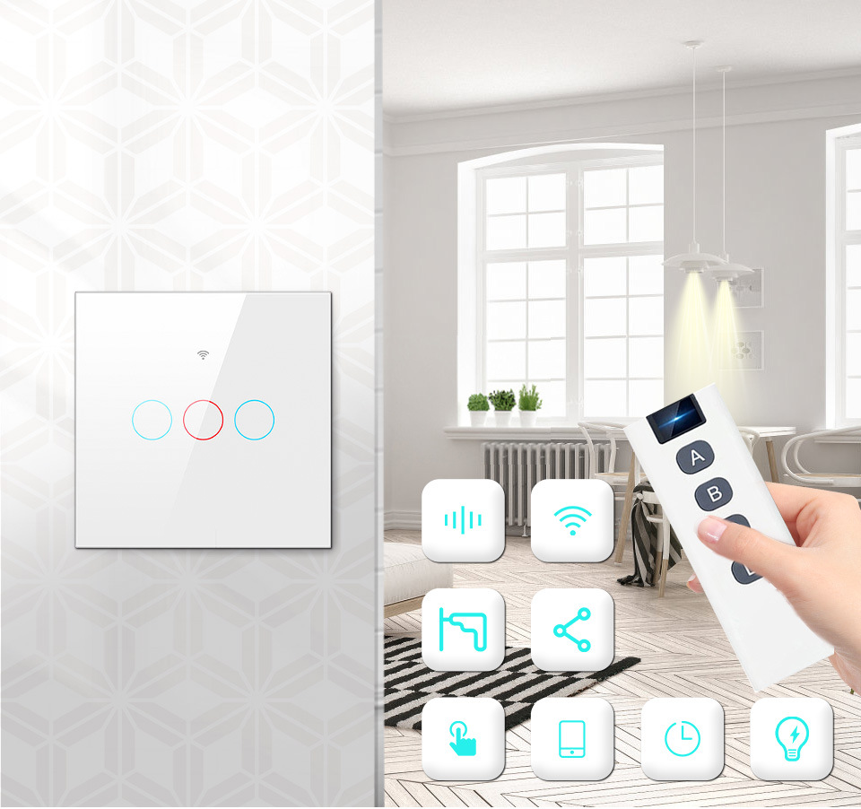 Tuya WiFi+ Bluetooth +RF smart touch switch, single-fire and zero-fire universal European and British standard switch pic 1