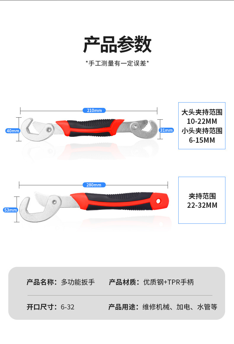跨境活动扳手多功能活口管钳工具大开口两用卫浴锯齿万能扳子快速详情4