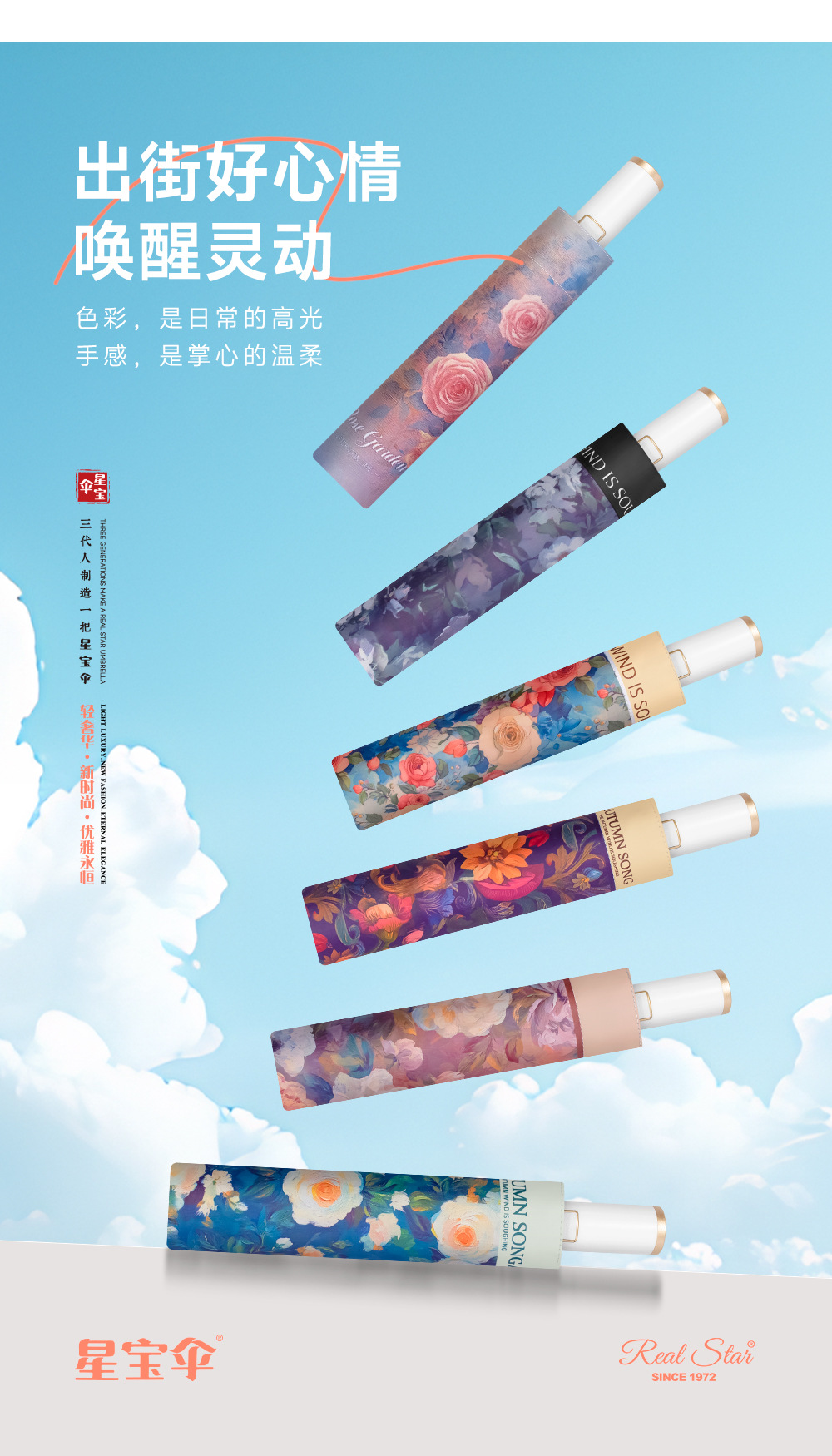 富贵繁花三折便携女士遮阳伞晴雨两用自开收油画太阳花伞防风防雨日用百货详情14