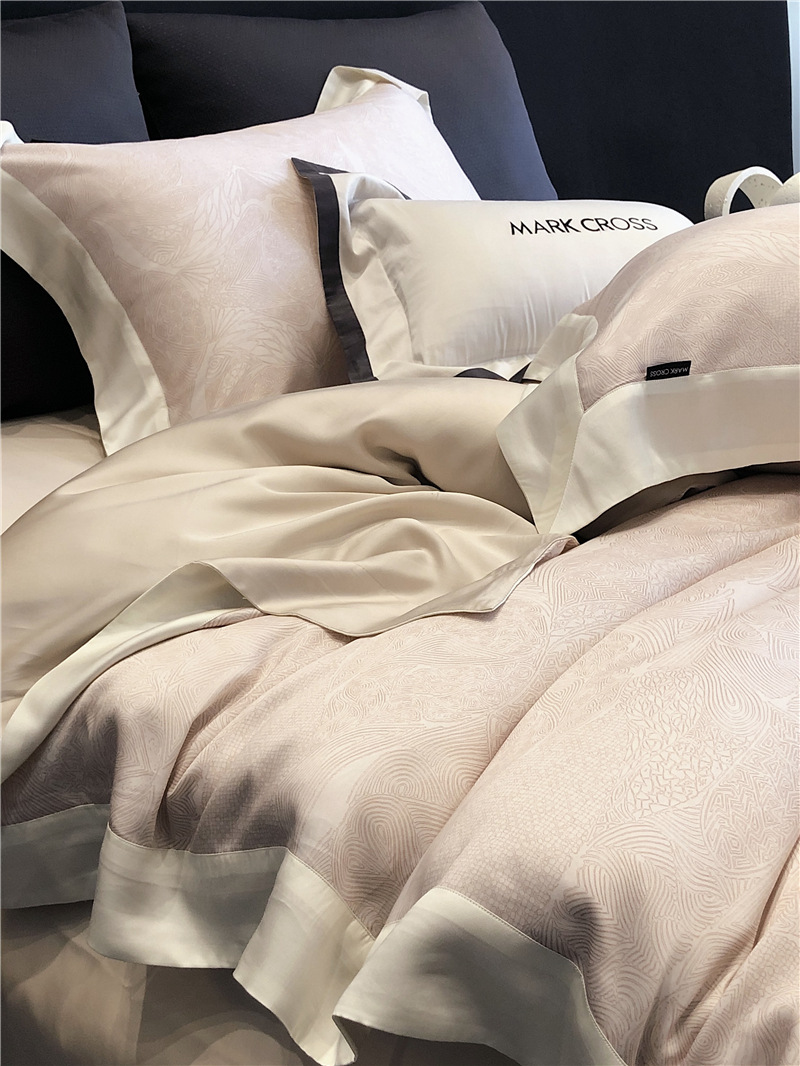 Cool ultra-fine denier Tencel summer light and cool condensation filament four-piece set, elegant printed sweat-absorbing nude bedding pic 62