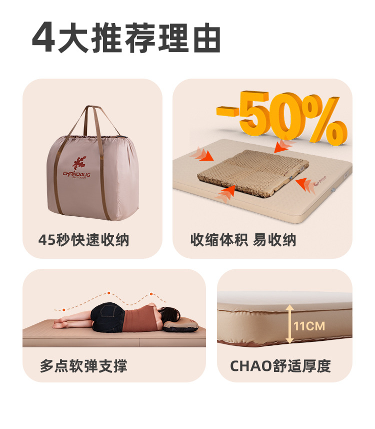 Automatic inflating mat, outdoor tent floor mat, camping mattress, picnic mat, moisture-proof mat, thickened comfortable snail telescopic bed pic 2