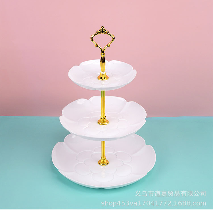 欧式塑料多层水果盘客厅茶几糖果盘前台精致蛋糕托盘三层展示架详情7