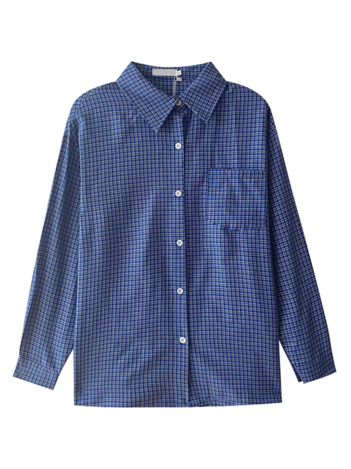 新款美式复古长袖蓝色格子衬衫慵懒宽松显瘦百搭秋季衬衣上衣外套详情3