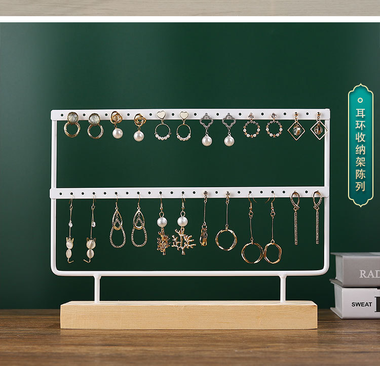 实木铁艺耳环架家用耳饰收纳首饰架挂耳钉卡纸陈列道具饰品展示架详情3