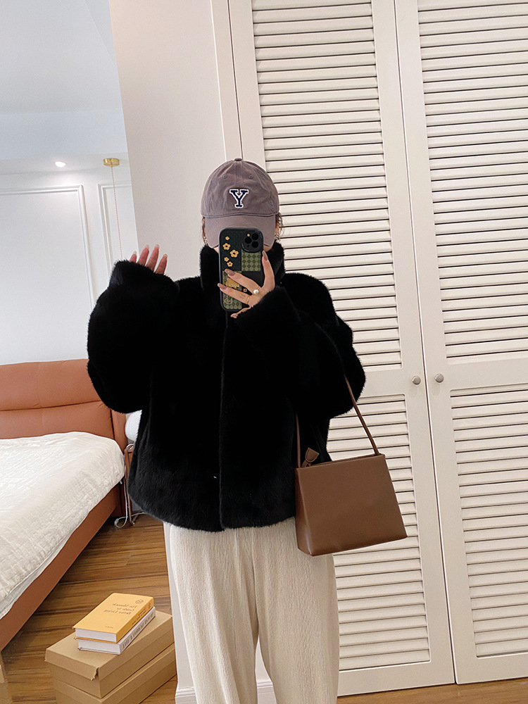 欧貂绒皮毛一体短款立领仿水貂毛外套环保皮草女秋冬新品通勤风详情66