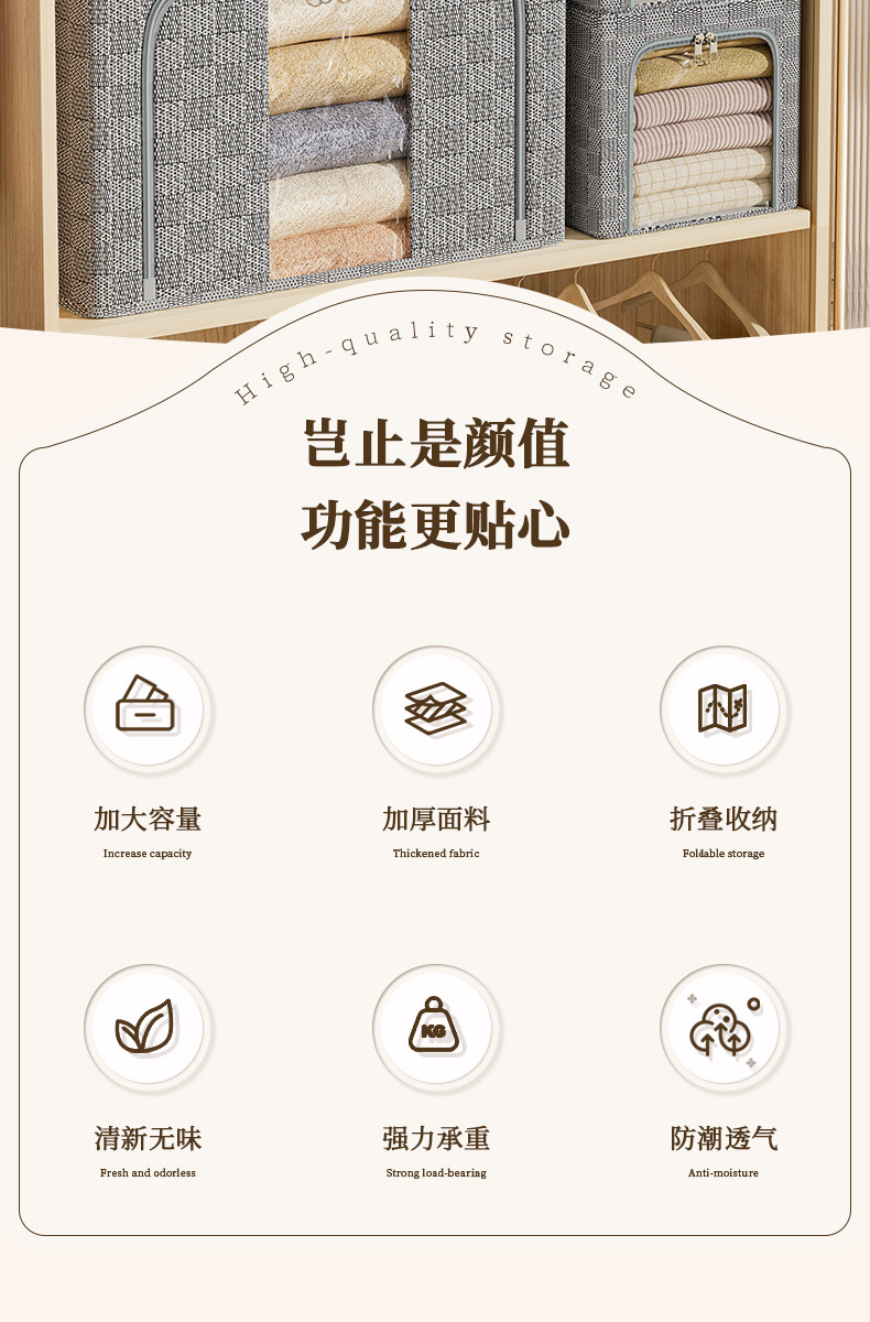 加厚无纺布夹缝收纳箱家用衣服棉被可折叠收纳储物箱防尘百纳箱子详情5