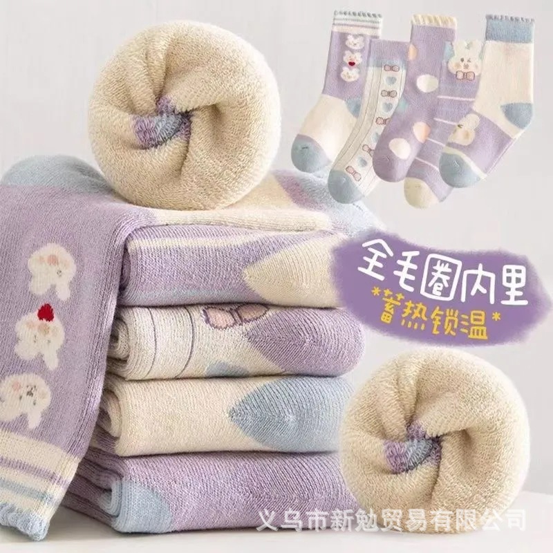 【新品】冬款加厚儿童袜子冬季加绒毛圈女宝男童卡通可爱保暖跨境详情16