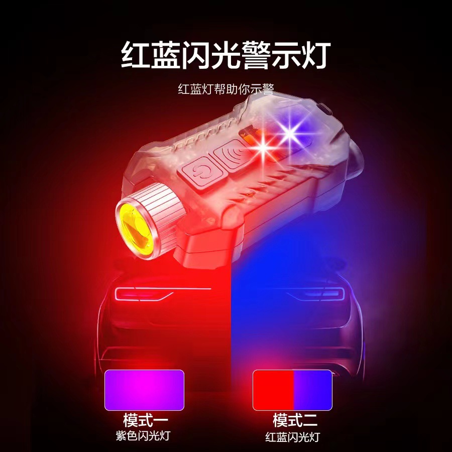 跨境硅胶感应头灯Type-C充电户外骑行多功能警示LED高亮照明头灯详情8