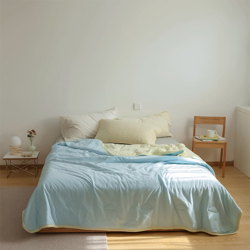 Simple Japanese Muji soft knitted cotton Tianzhu cotton quality two-color summer cool quilt, machine washable, water-washable air-conditioned quilt pic 34