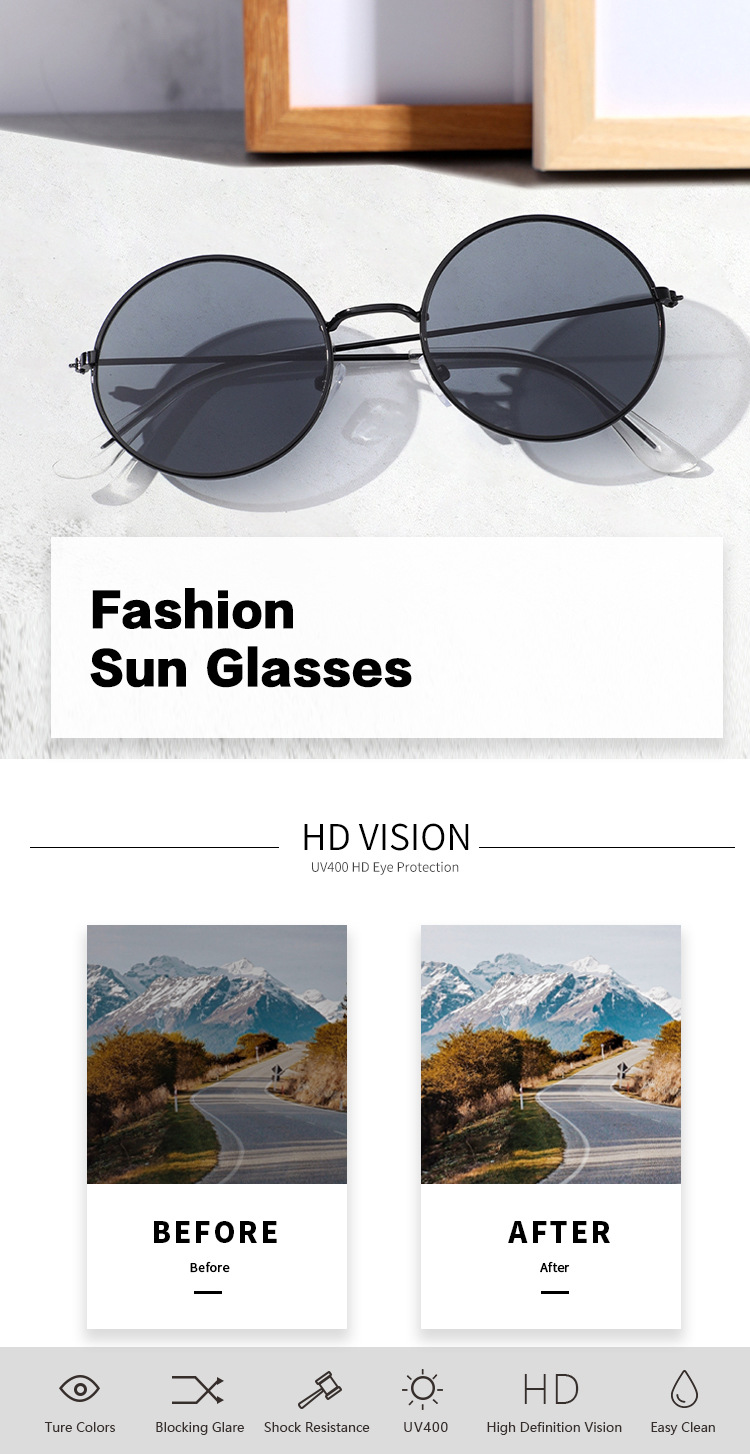 金属圆框眼镜男墨镜女高级感防晒墨镜防紫外线眼镜批发sunglasses详情4
