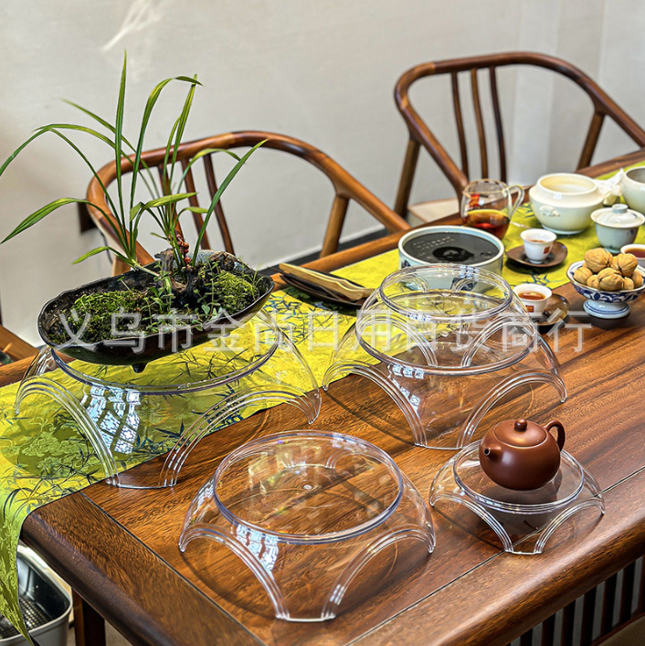 Cold water bottle thickened transparent tray, round potted plant tray with bottom plastic base, raised storage rack at the bottom, flower stand pic 3