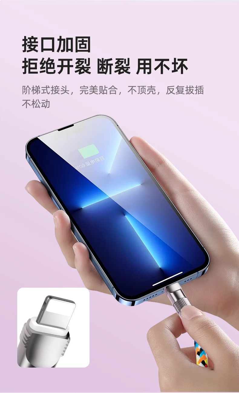 跨境手机线螺旋斜挎手腕短款双TYPE-C线PD充电线二合一挂脖数据线详情11