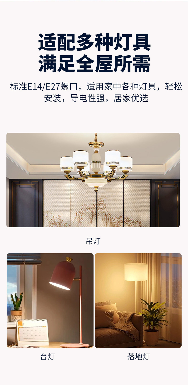LED灯泡玉米灯家用e27螺纹e14螺口节能灯暖白三色光照明吊灯光源详情9