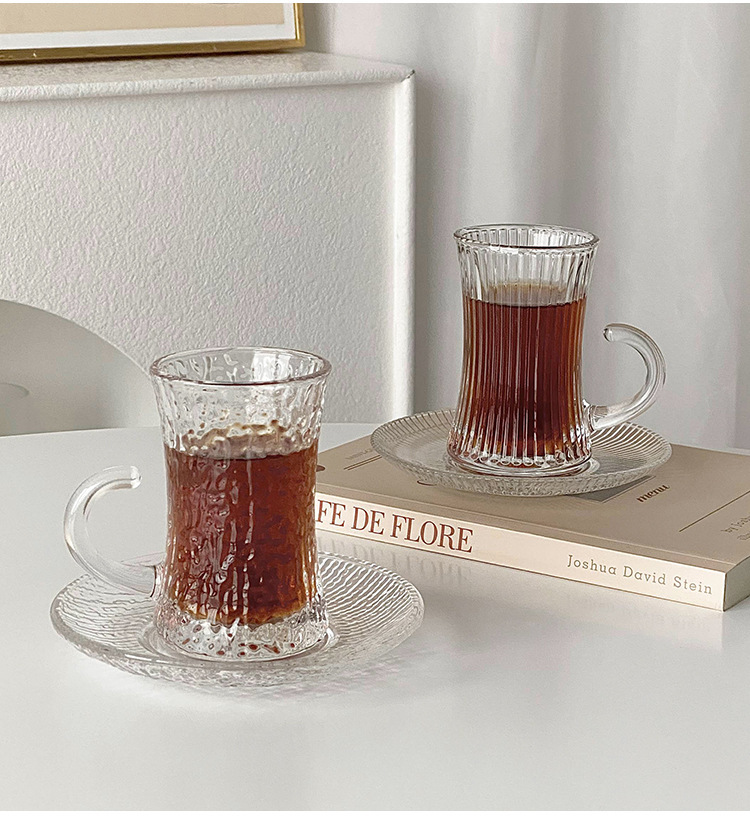 Turkish coffee cup and saucer set, home black tea glass water cup, European high-end, exquisite and niche afternoon tea cup pic 10