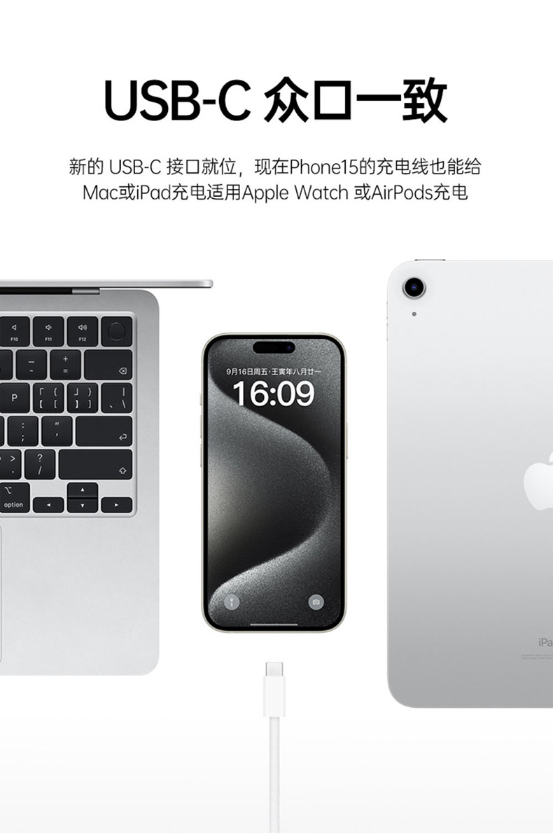 适用于苹果15全兼容2米双type-c编织PD60W数据线iphone15快充线详情16
