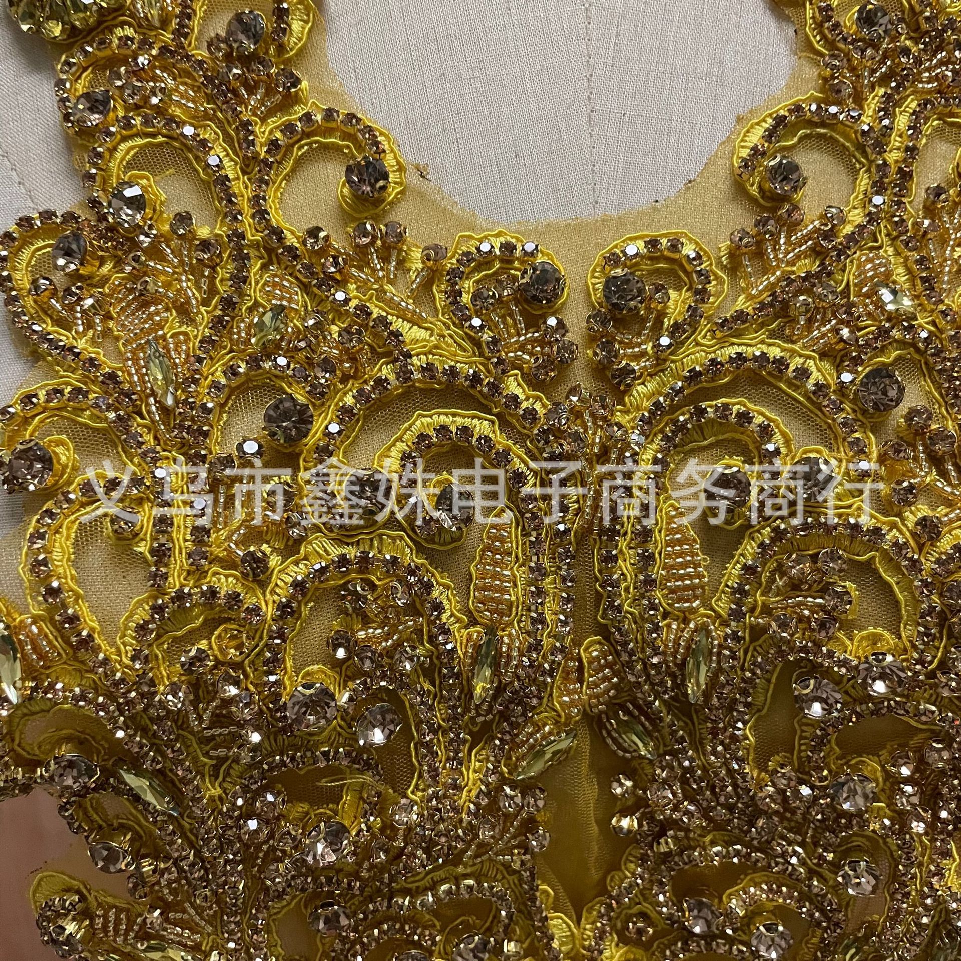 金色贴花手工钉珠婚纱礼服装饰蕾丝贴花详情11