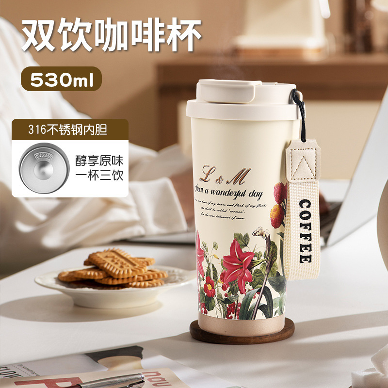 The new Lily of the Bell high appearance level insulated cup, seamless inner liner, double-drinking coffee cup, 316 stainless steel ceramic inner liner, water cup pic 4