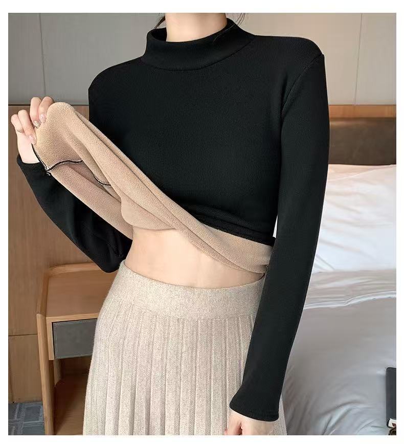 春秋女装新款加绒保暖针织衫长袖半高领上衣女休闲修身内搭打底衫详情14