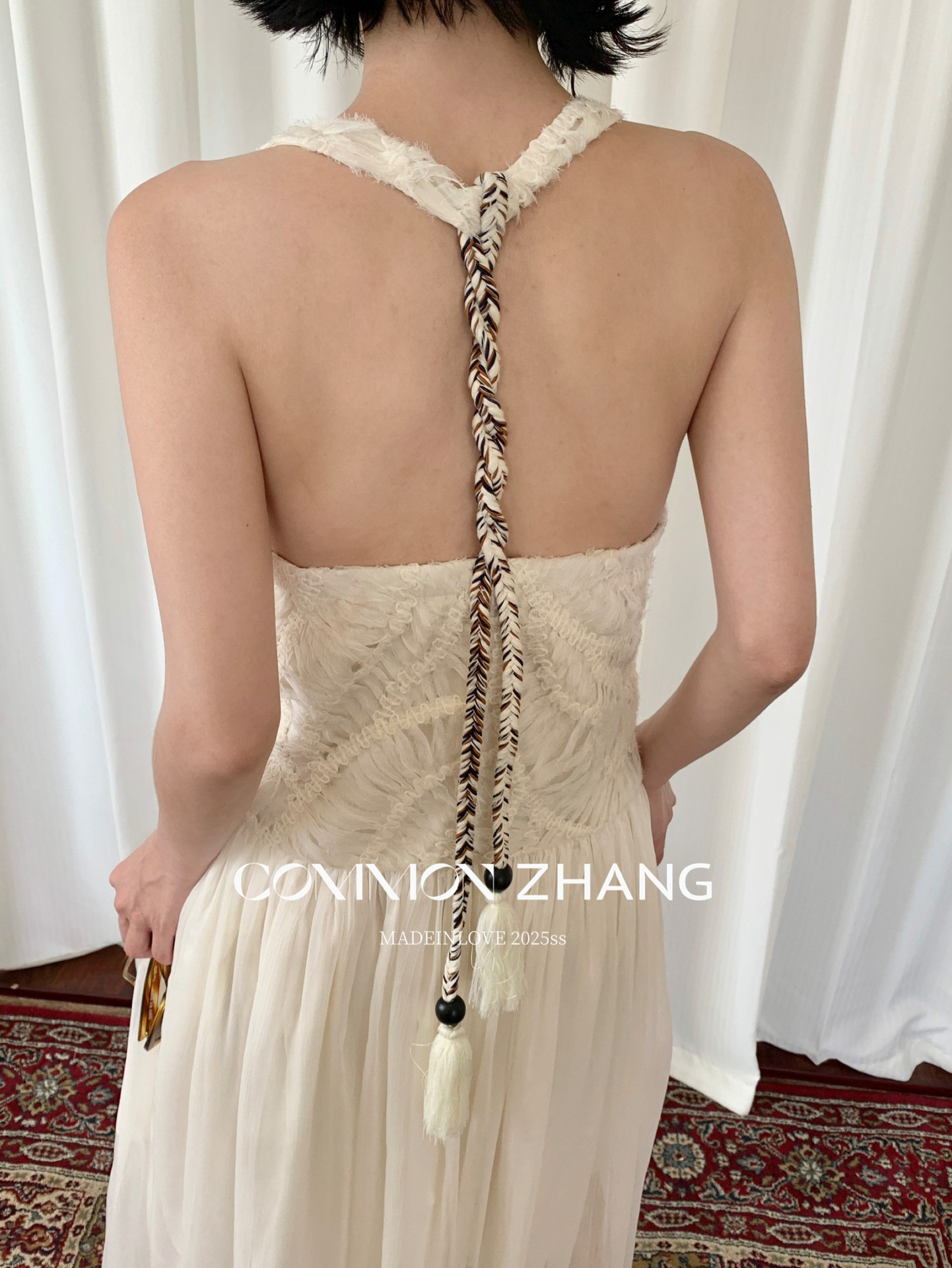 CZ ZHANG Mocha Mousse retro pleated V-neck dress Texture backless slightly transparent long dress B26987 pic 20