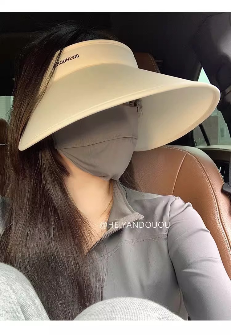 Ice silk hollow top sun protection hat for women, summer UV protection, large brim, foldable face cover, sun protection hat, making the face look smaller pic 19