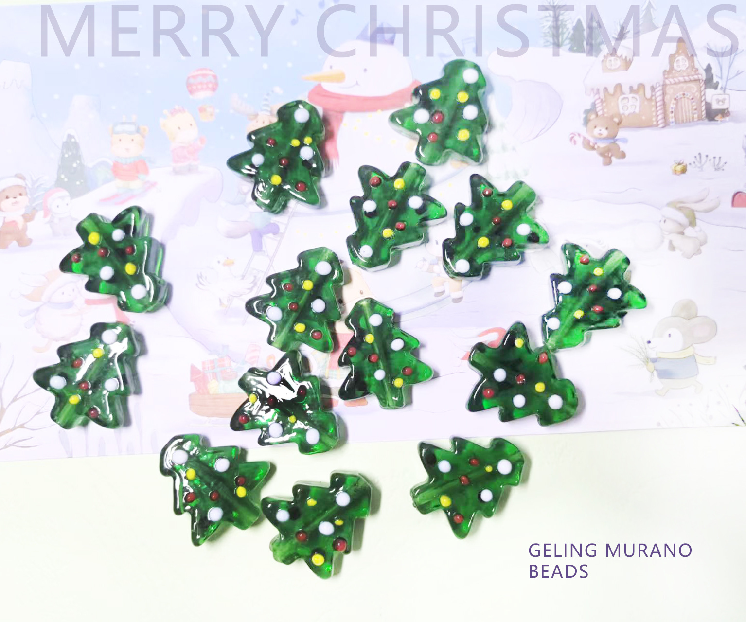 圣诞树简约可爱童趣彩色红黄白点撞色手工琉璃DIY耳环饰材料配件详情14