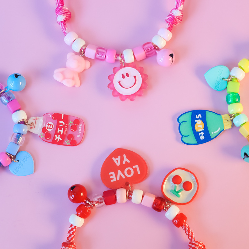 Cross-border Amazon pet cat and dog collars, color-blocking woven necklaces, adjustable heart-shaped smiling faces, bee cola pic 1