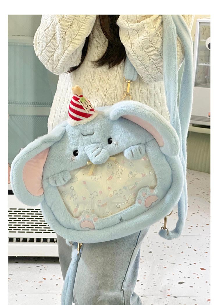 小象毛绒痛包可爱双肩书包大容量单肩斜挎包卡通书包二次元吧唧包详情7