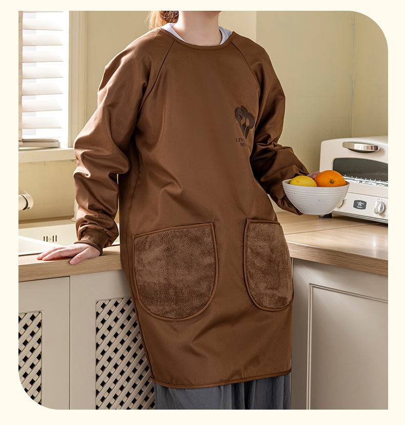 新款厨房家用防水可防油可擦手个性长袖袖罩衣围裙上班围腰工作服详情21