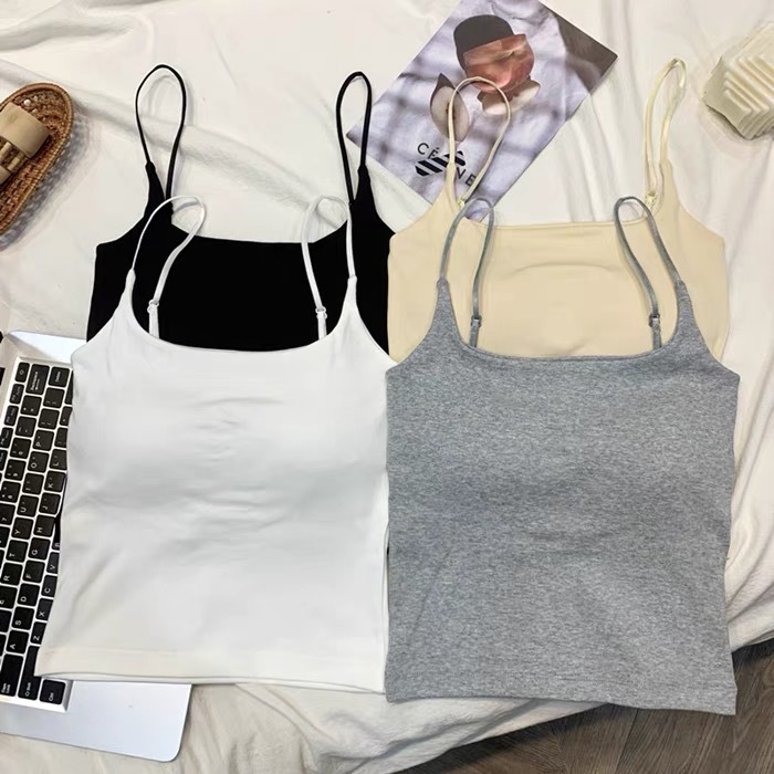 爆款性感纯棉吊带背心女肩带可调节固定杯垫内搭外穿显瘦打底上衣详情1