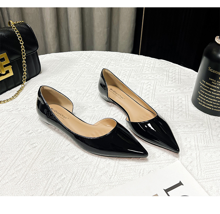 2024新款春秋法式内增高尖头侧空平底鞋女浅口百搭通勤单鞋漏脚趾详情30