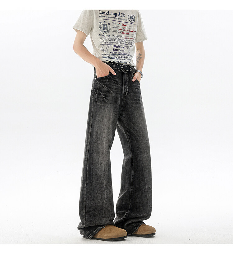 190高个子加长牛仔裤cleanfit闪电裂纹男款潮牌设计感直筒微喇裤详情18