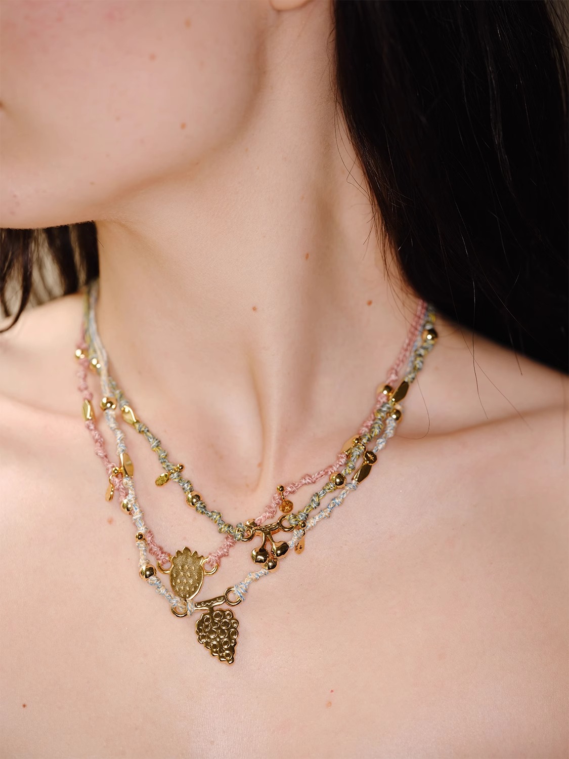 复古小众设计ins清新水果彩色编绳项链女纯手工编织日常百搭配饰详情11