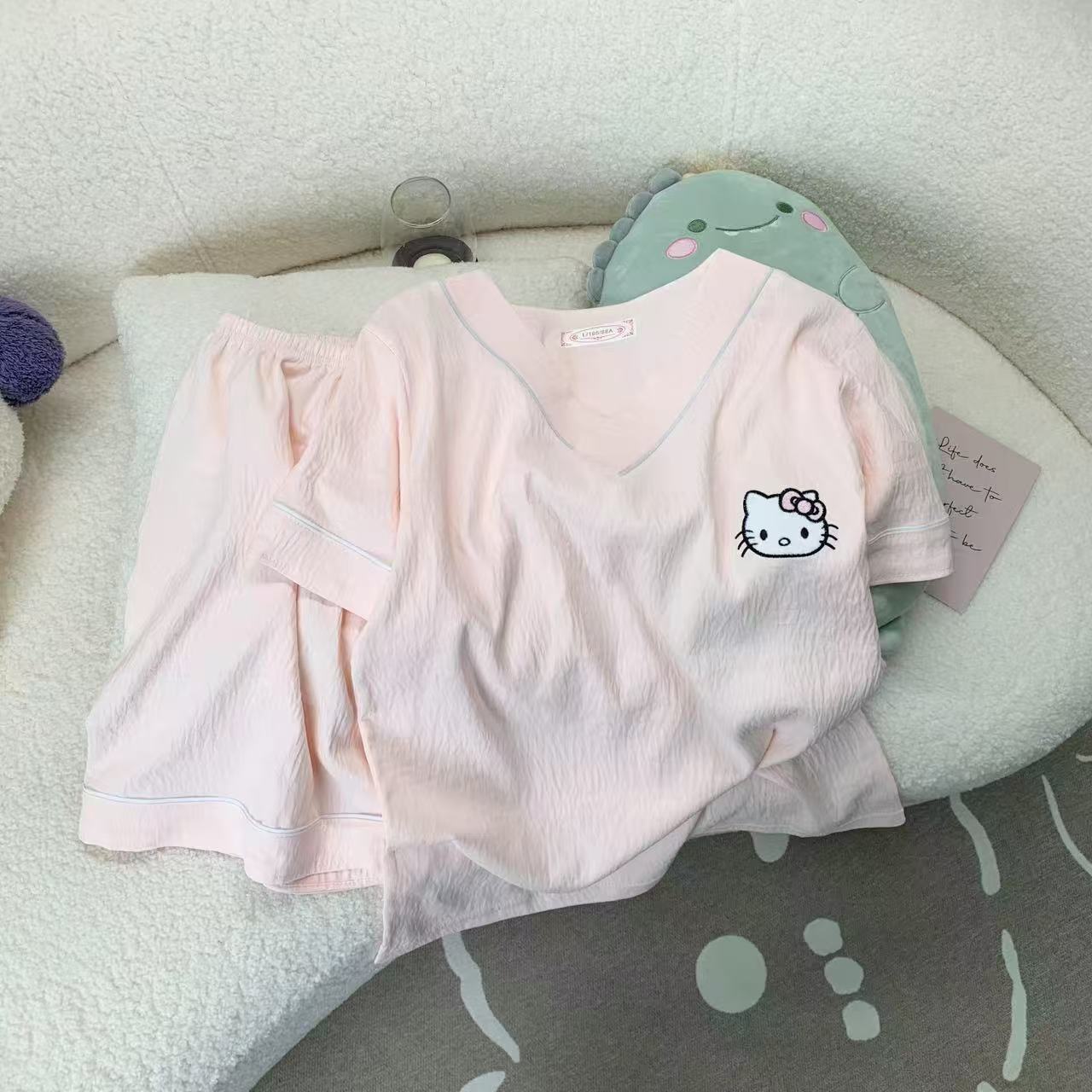 亚马逊休闲爆款夏季短袖云朵棉睡衣女宽松舒适ins抖音网红家居服详情20