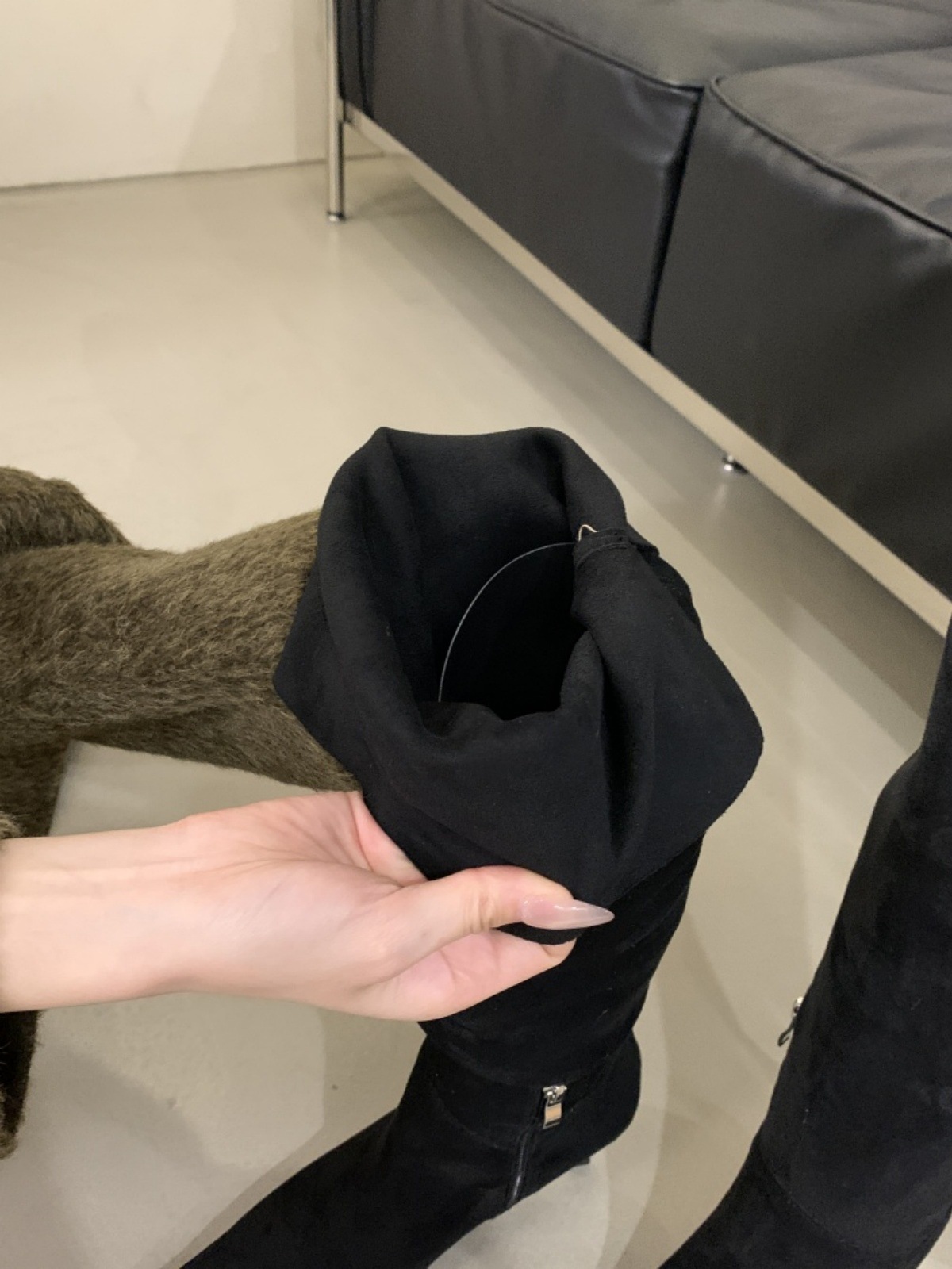 法式一靴多穿高细跟尖头堆堆过膝靴女春秋款侧拉链复古瘦瘦过膝靴详情2