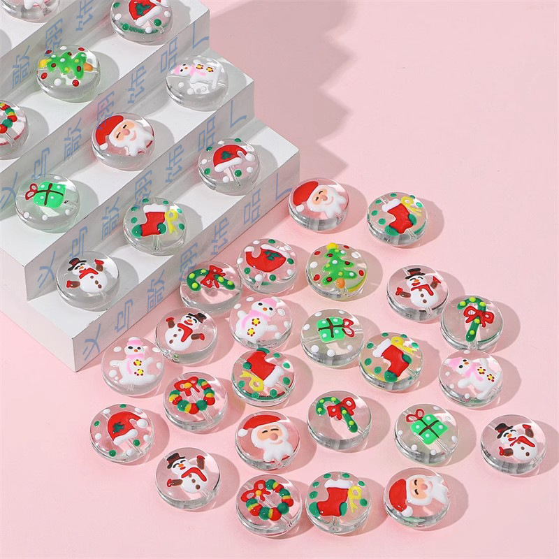 卡通圣诞系列滴油扁圆手工琉璃珠珠diy手作串珠项链手链材料配件详情14