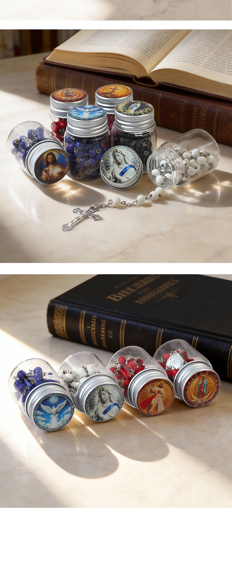 Cross-border rosary necklace, cross pendant, prayer, sealed storage, portioned bottles, religious church ornaments, glass bottles pic 4